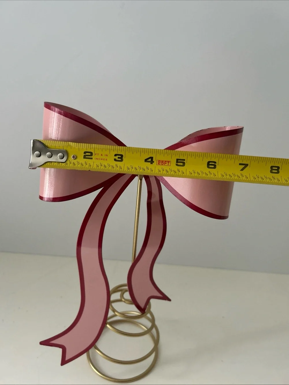 Pink Ribbon Bow Christmas Valentine’s Day Tree Topper Decor with Gold Base
